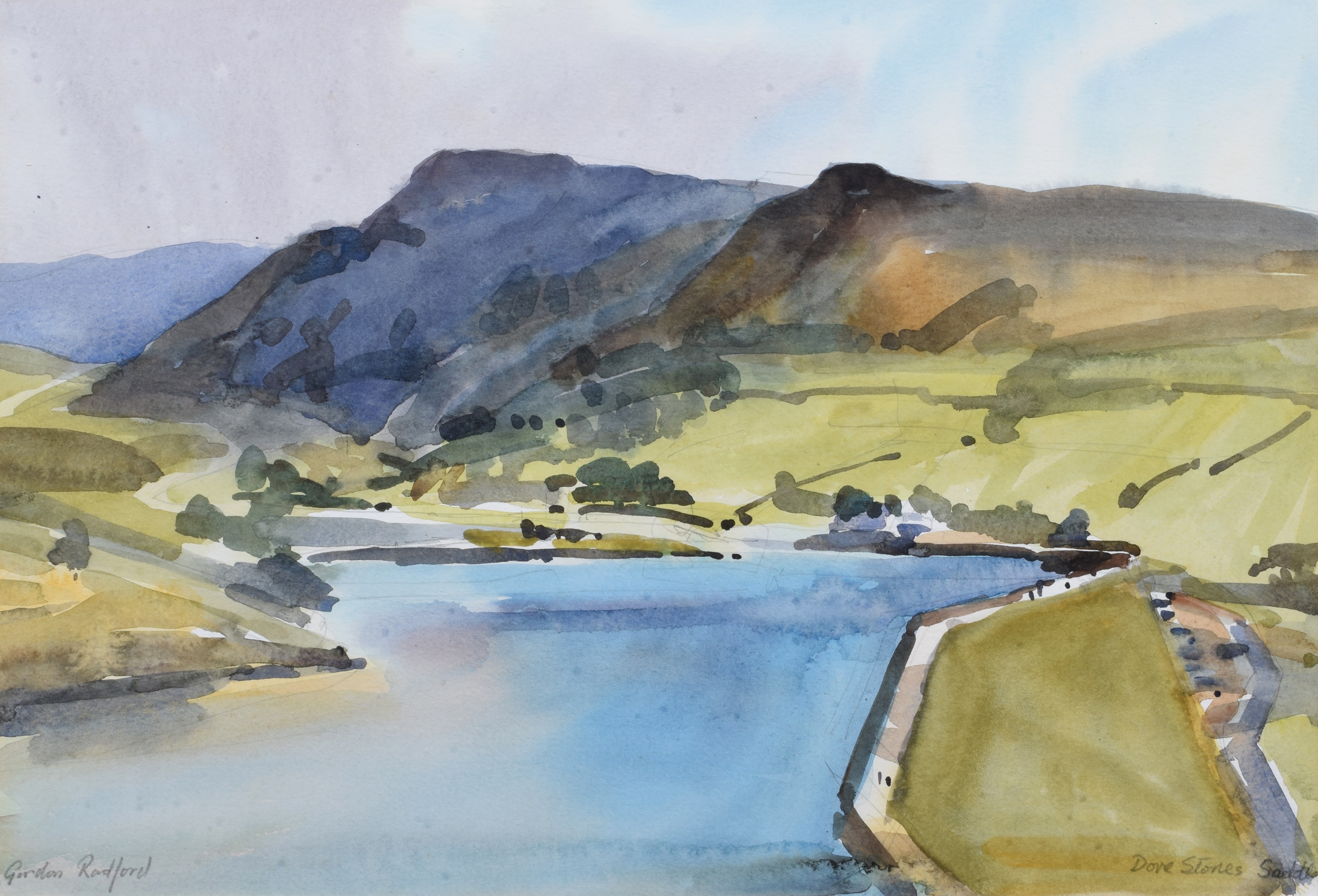 Artwork by Gordon Radford, Dovestone Reservoir, Made of watercolour and pencil