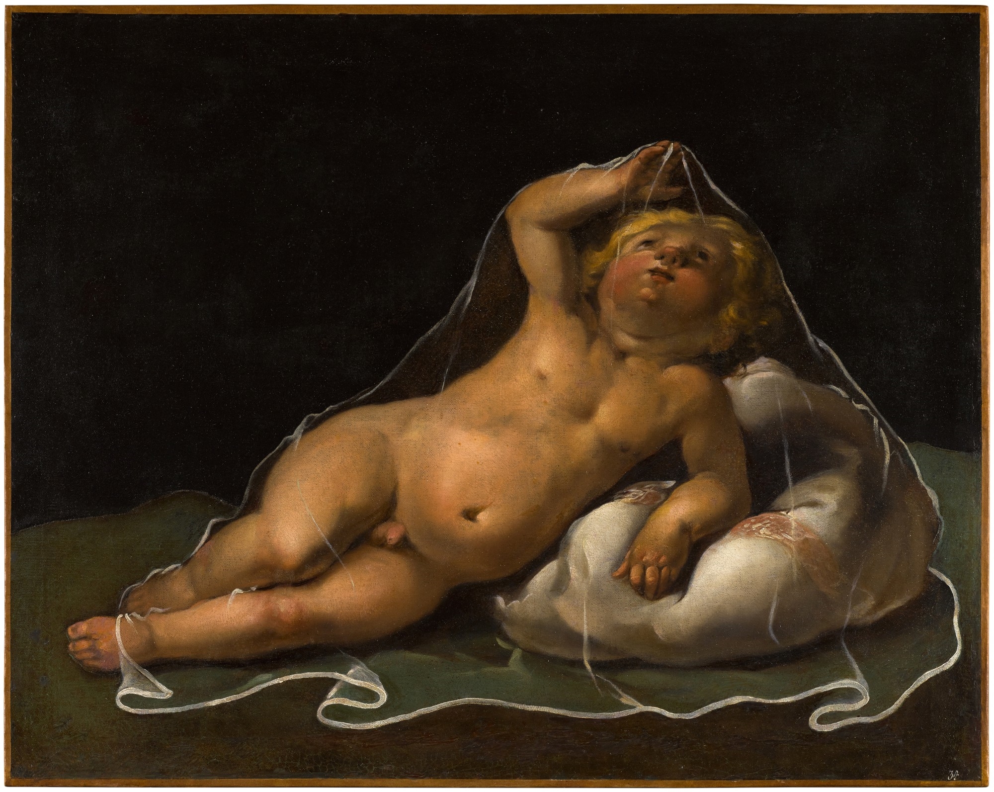 Artwork by Isidoro Bianchi, A putto playing with a veil, Made of original canvas