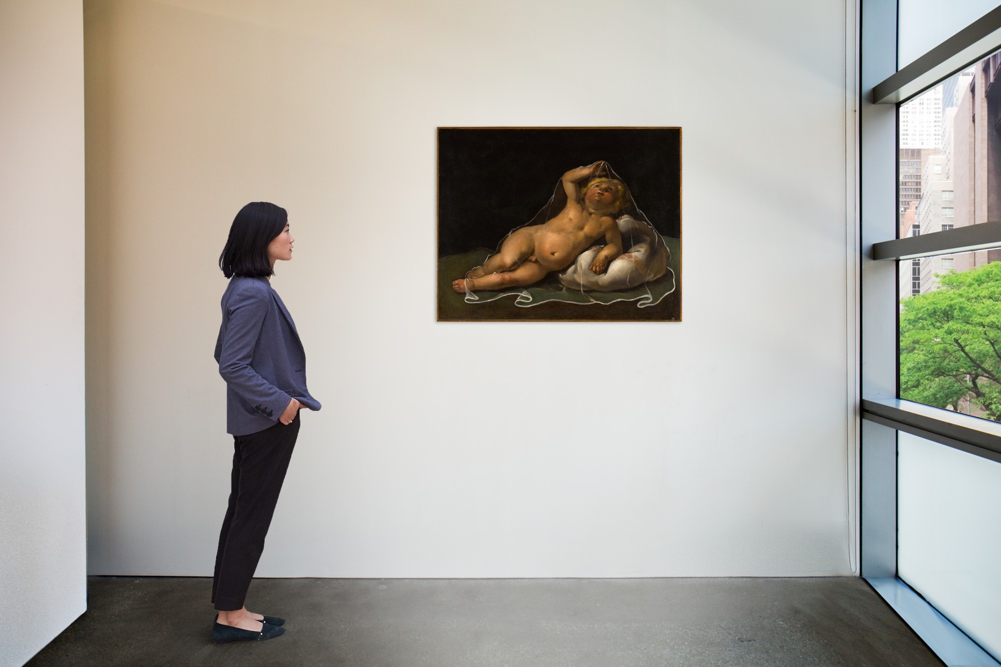 Artwork by Isidoro Bianchi, A putto playing with a veil, Made of original canvas