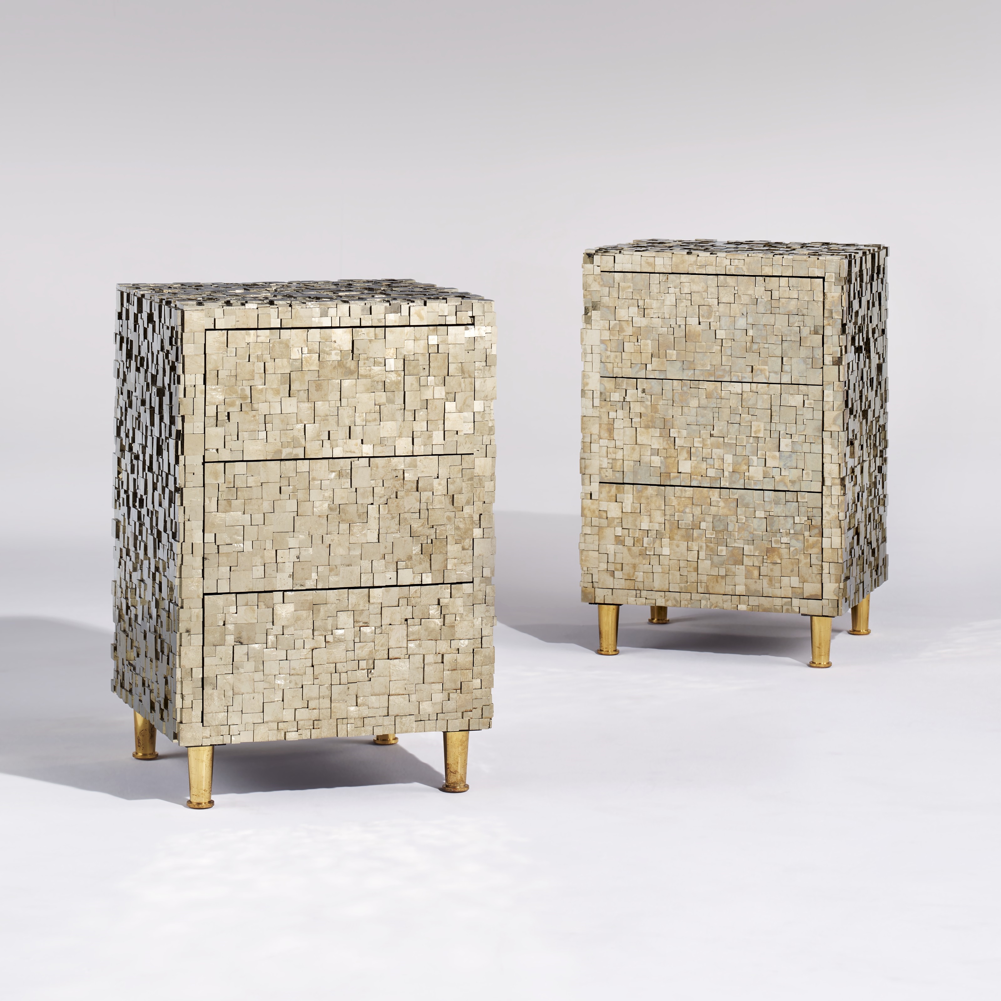 Artwork by Kam Tin, PAIR OF NIGHTSTANDS, Made of wood, brass