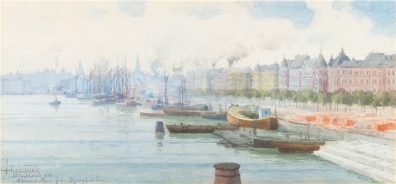 Strandvägen från Djurgårdsbron (Strandvägen, Stockholm) by Hjalmar Falk, dated 1908