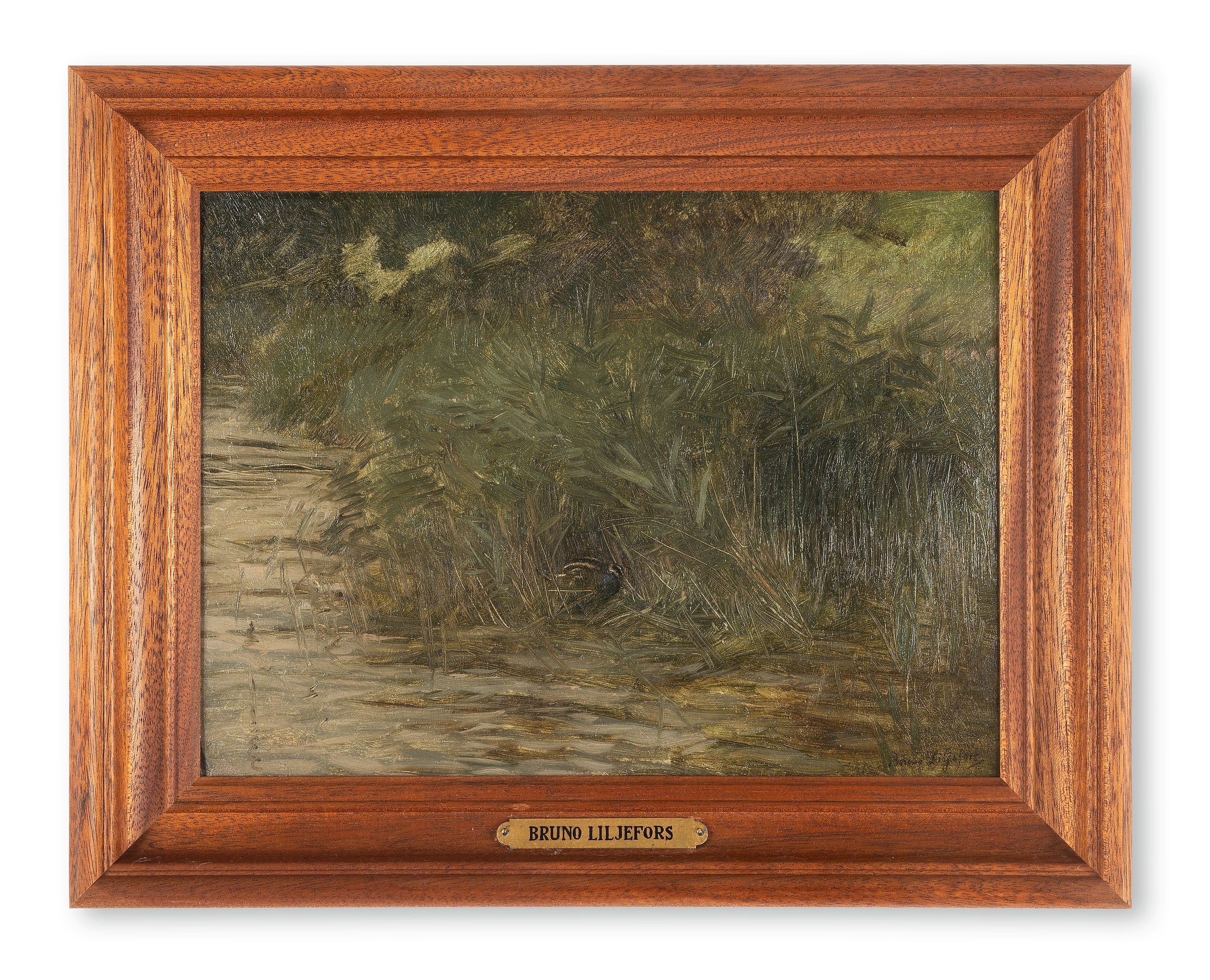 Artwork by Bruno Liljefors, 'Beckasin i vass' (Snipe among reeds), Made of Paper panel