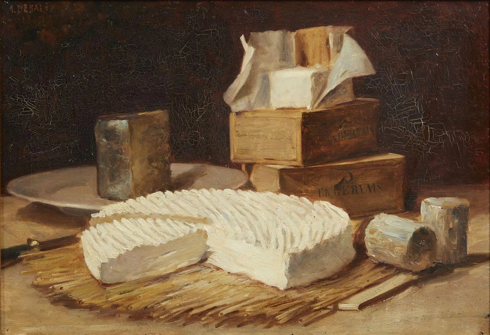 Artwork by Alphonse Jules Debaene, Nature morte au fromage, Made of oil on canvas