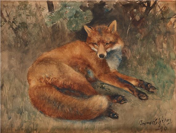 Fox resting by Bruno Liljefors, 1890