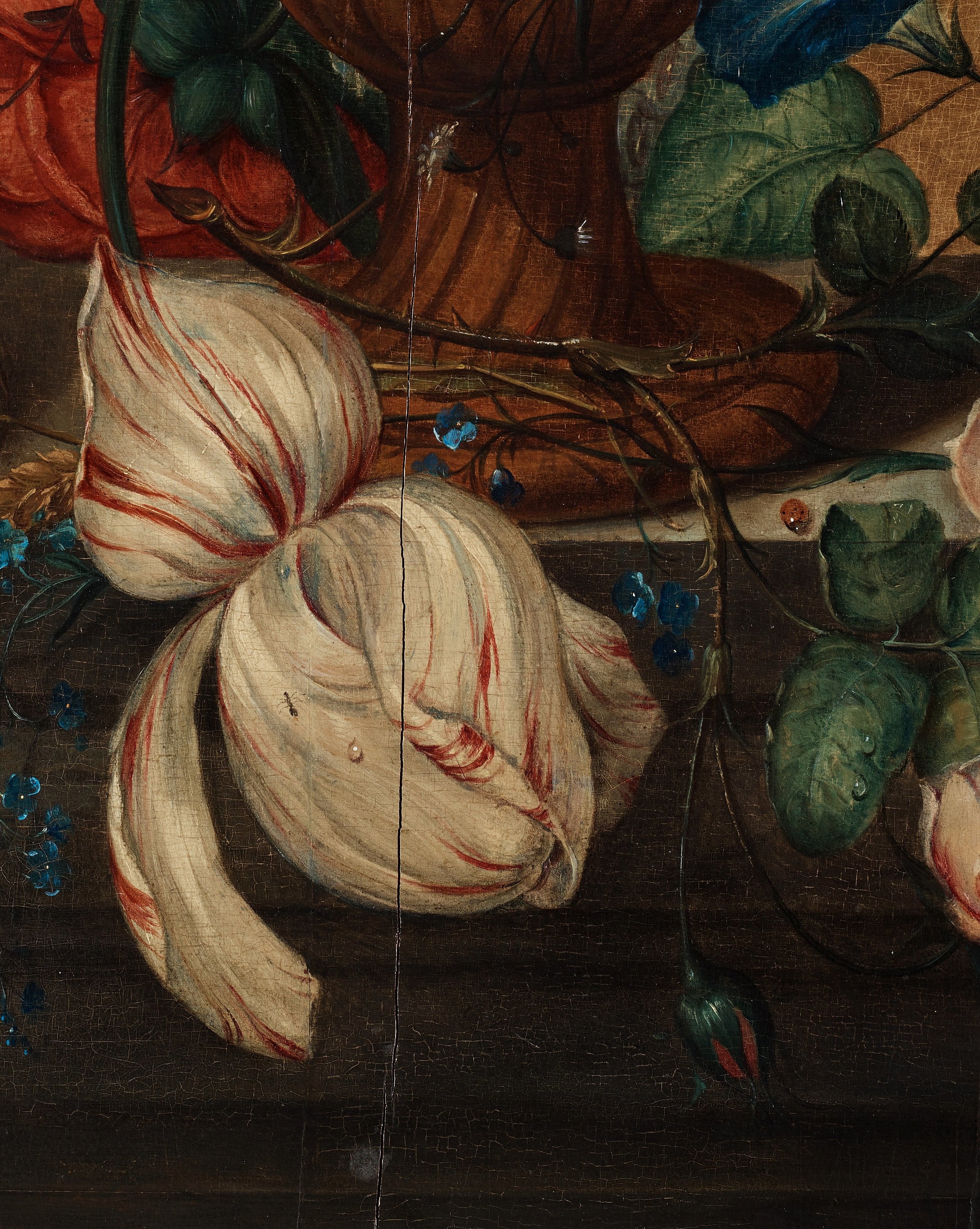 Artwork by Coenraet Conrad Roepel, Stillife with flowers, butterflies and a birds nest, Made of panel