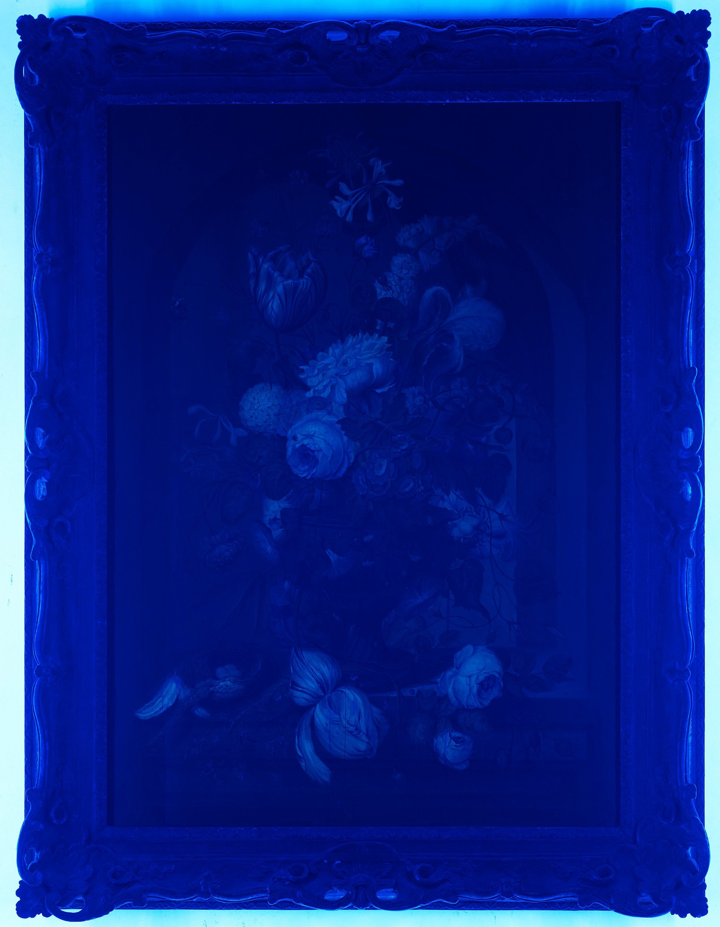 Artwork by Coenraet Conrad Roepel, Stillife with flowers, butterflies and a birds nest, Made of panel