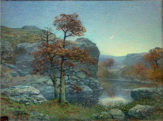 Paysage lacustre rocailleux au clair de lune by Symbolism School, 96