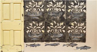 Yellow Door with Tulips and Fish - Gerald Ferguson