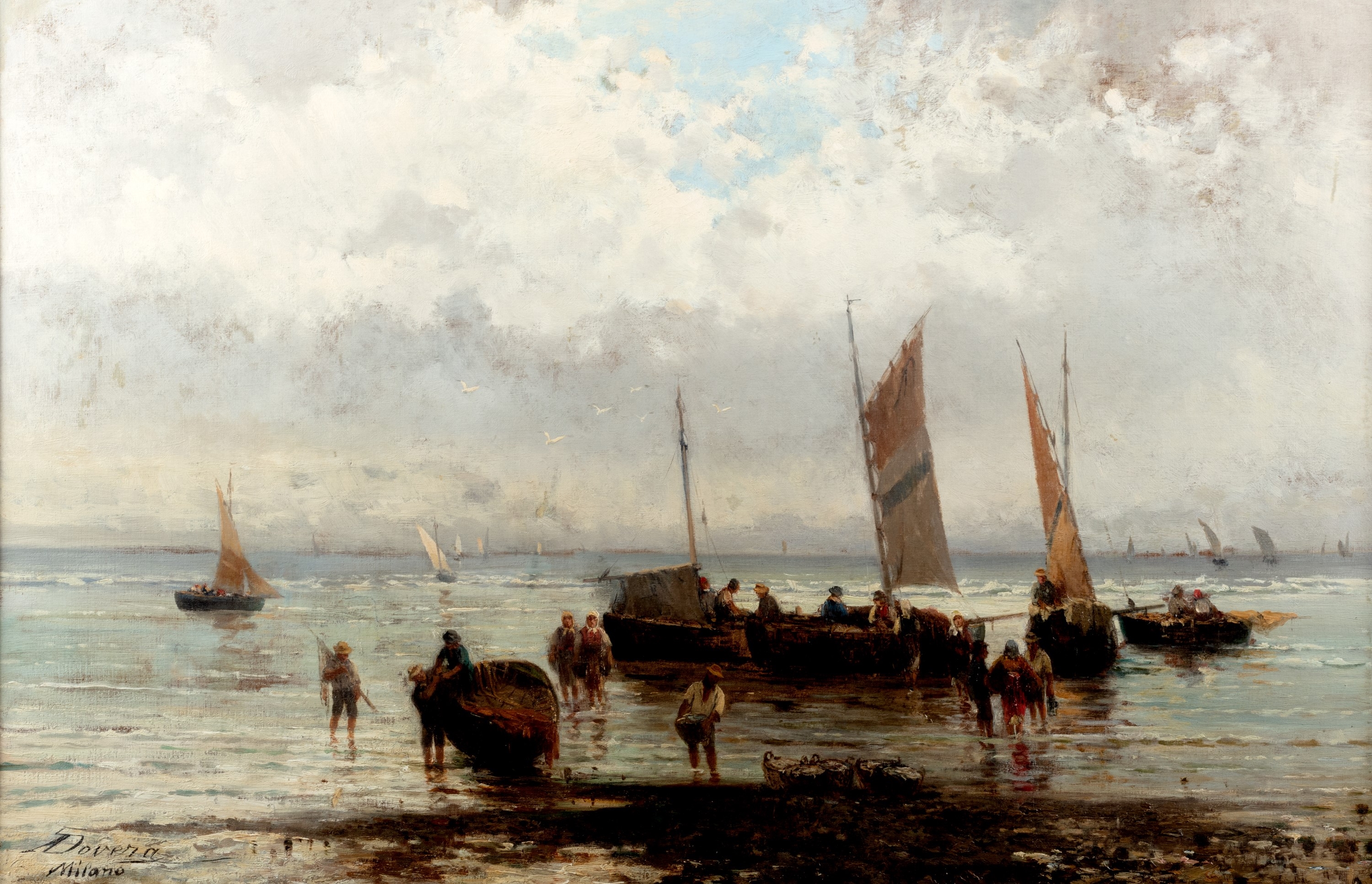 The return from fishing by Achille Dovera