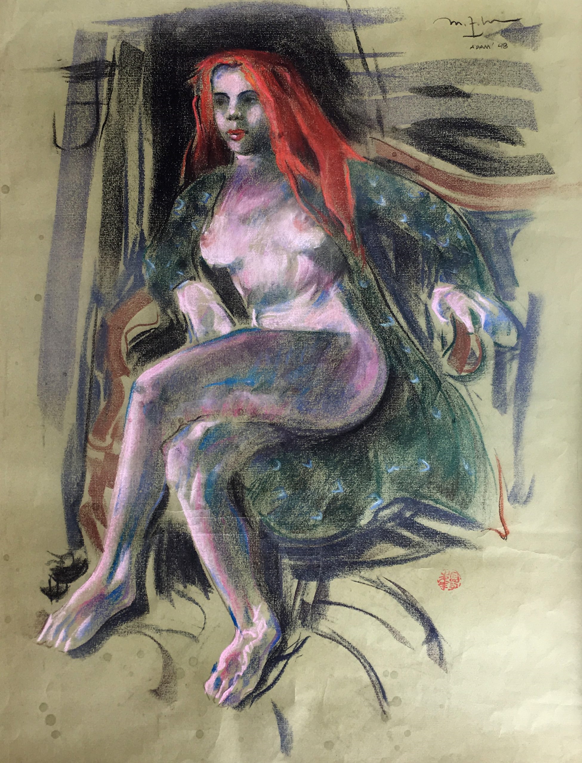 Artwork by Lee Man Fong, Nude Sketch, Made of Pastel on paper