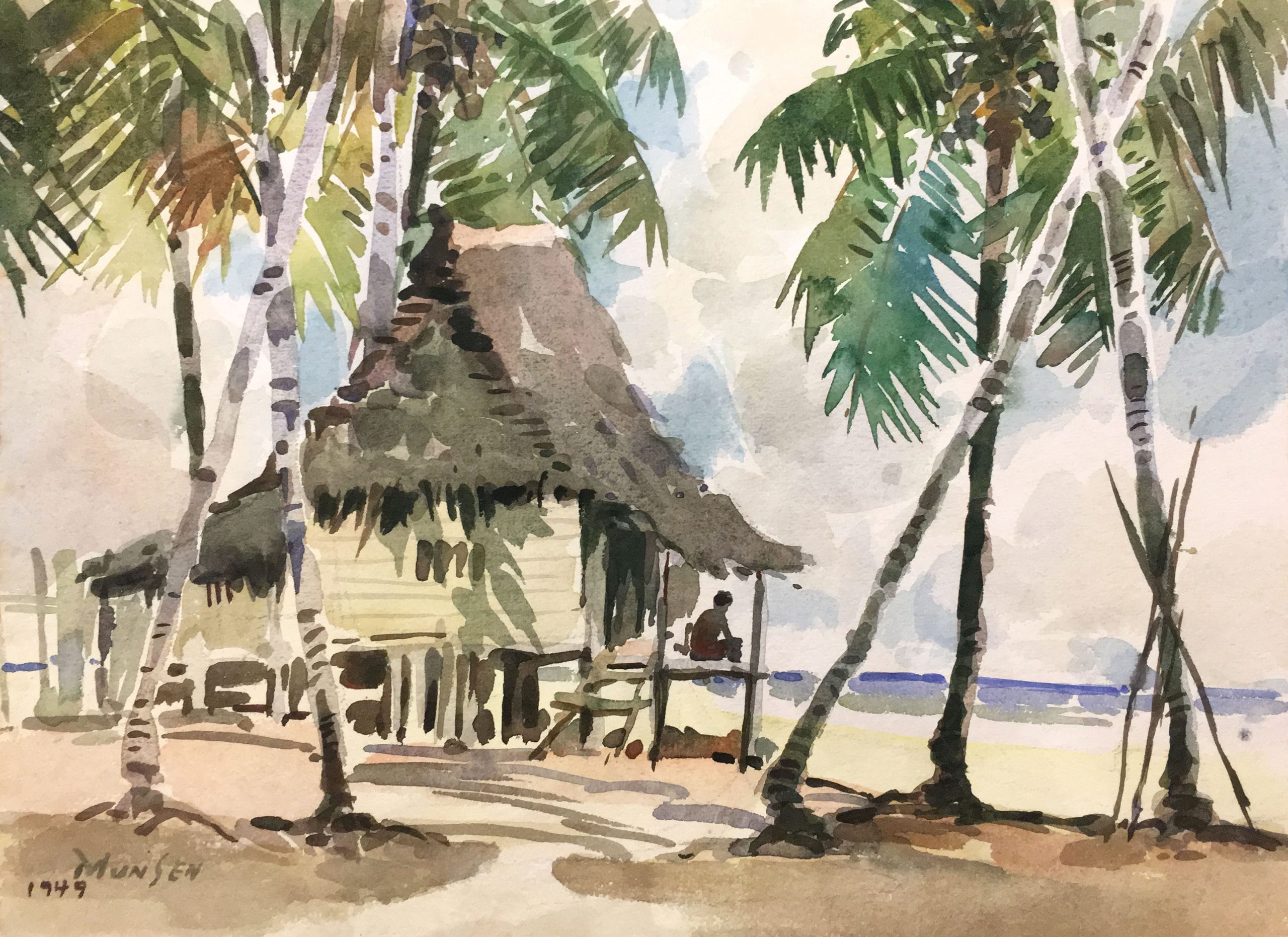 Artwork by Yong Mun Sen, Kampung House by the Sea, Made of Watercolour on paper