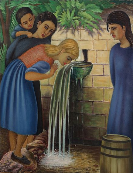Four girls at the fountain by Alkis Keramidas