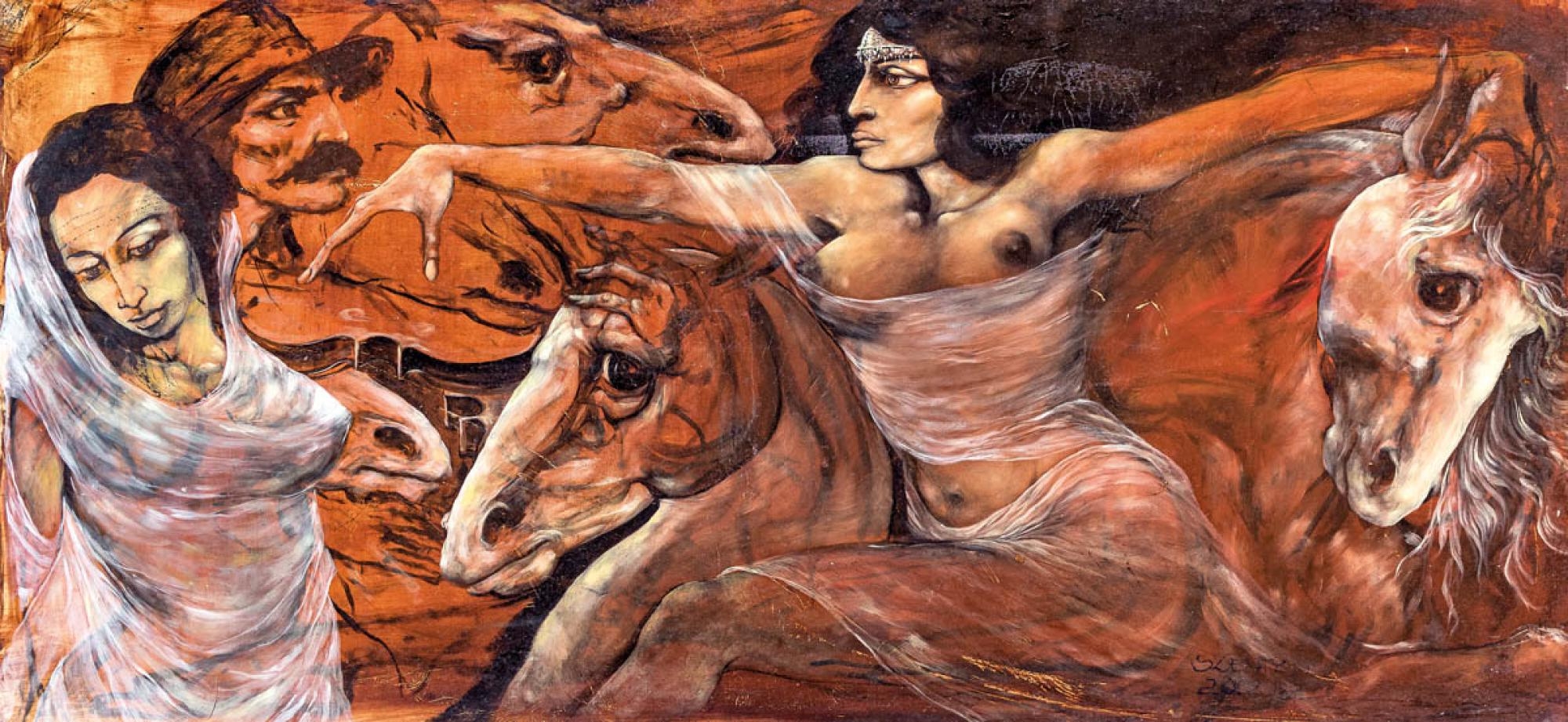 Artwork by István Szentandrássy, Shaman dance, Made of oil on fibre-board