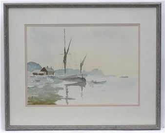 A coastal scene with figures and boats - Walter Staples