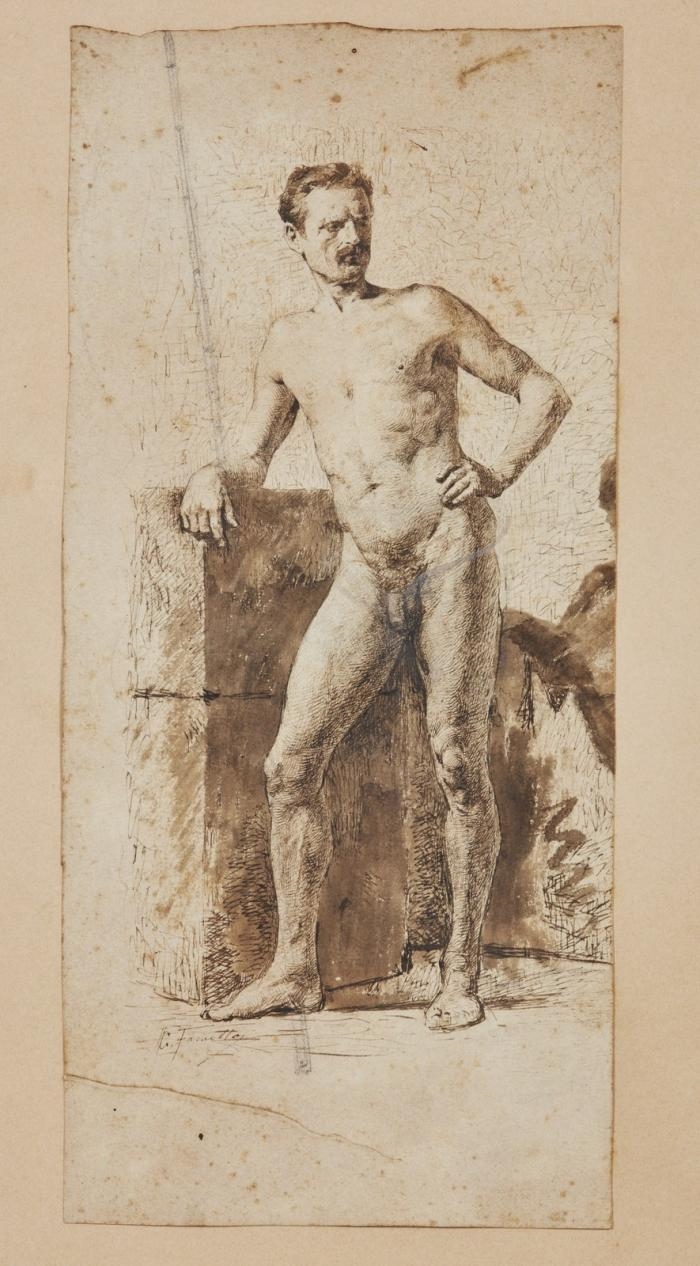 Male nude. by Giacomo Favretto
