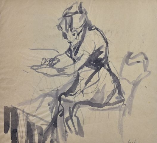 Artwork by Léon Lehmann, Le courrier du soldat, Made of Drawing in ink wash and graphite