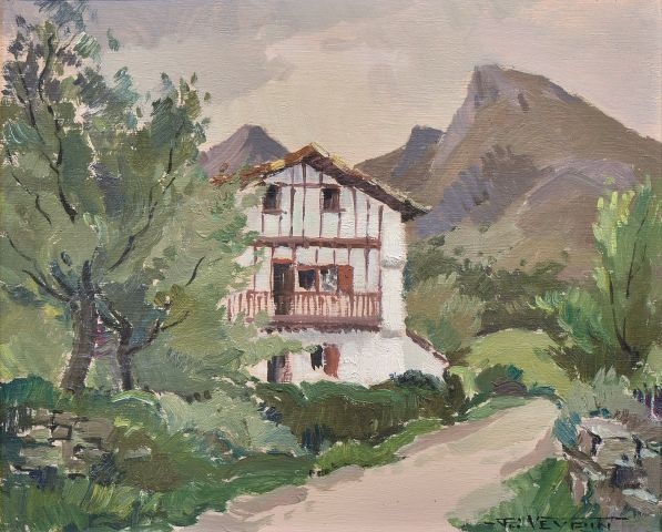 Artwork by Philippe Veyrin, "Sare, quartier Lehenbiscay" (Pays Basque), Made of Oil on panel