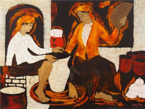 Deux jeunes filles dans une échope de jarres. - Kim Dông