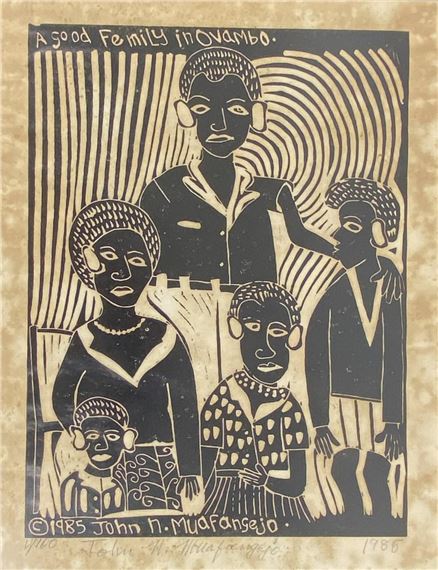 A Good Femily by John Ndevasia Muafangejo, 1985