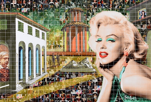 Artwork by Maria Murgia, Marilyn metafisica, Made of digital photomosaic mounted on kapafix panels and carved by hand