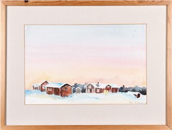 Winter motif with red cottages - Elis Aidanpää