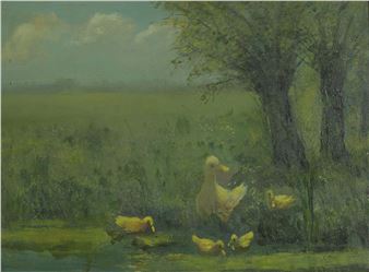 duck family on the bank of thepond - H. Mas