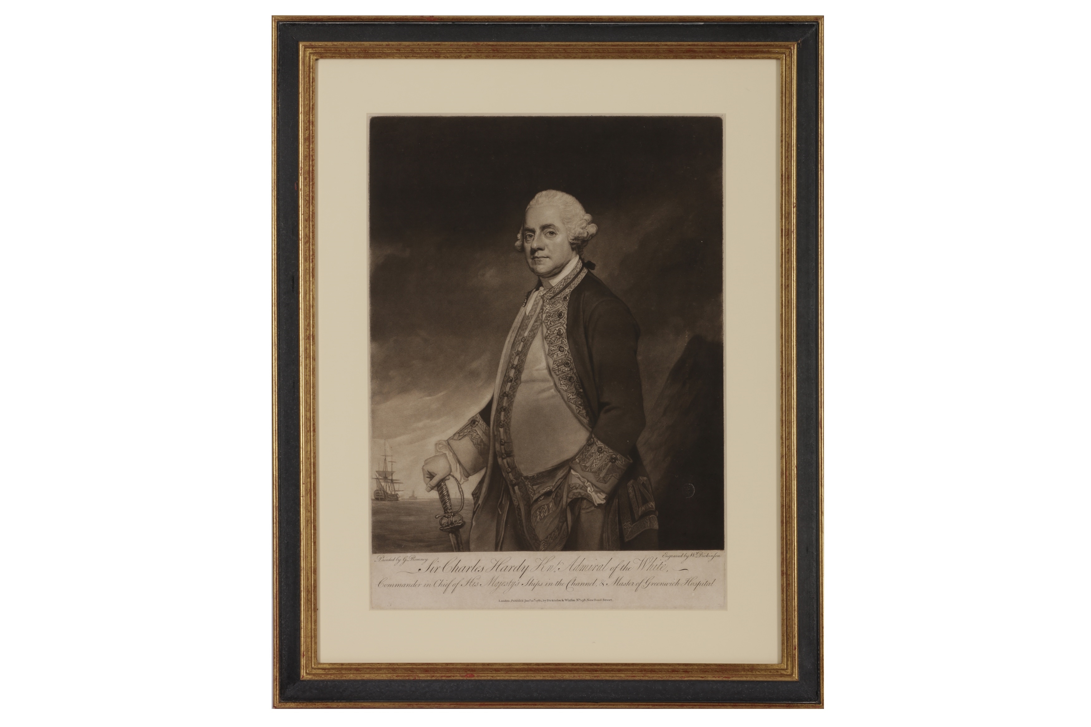 Artwork by George Romney, William Dickinson, Sir Charles Hardy, Made of mezzotint on paper