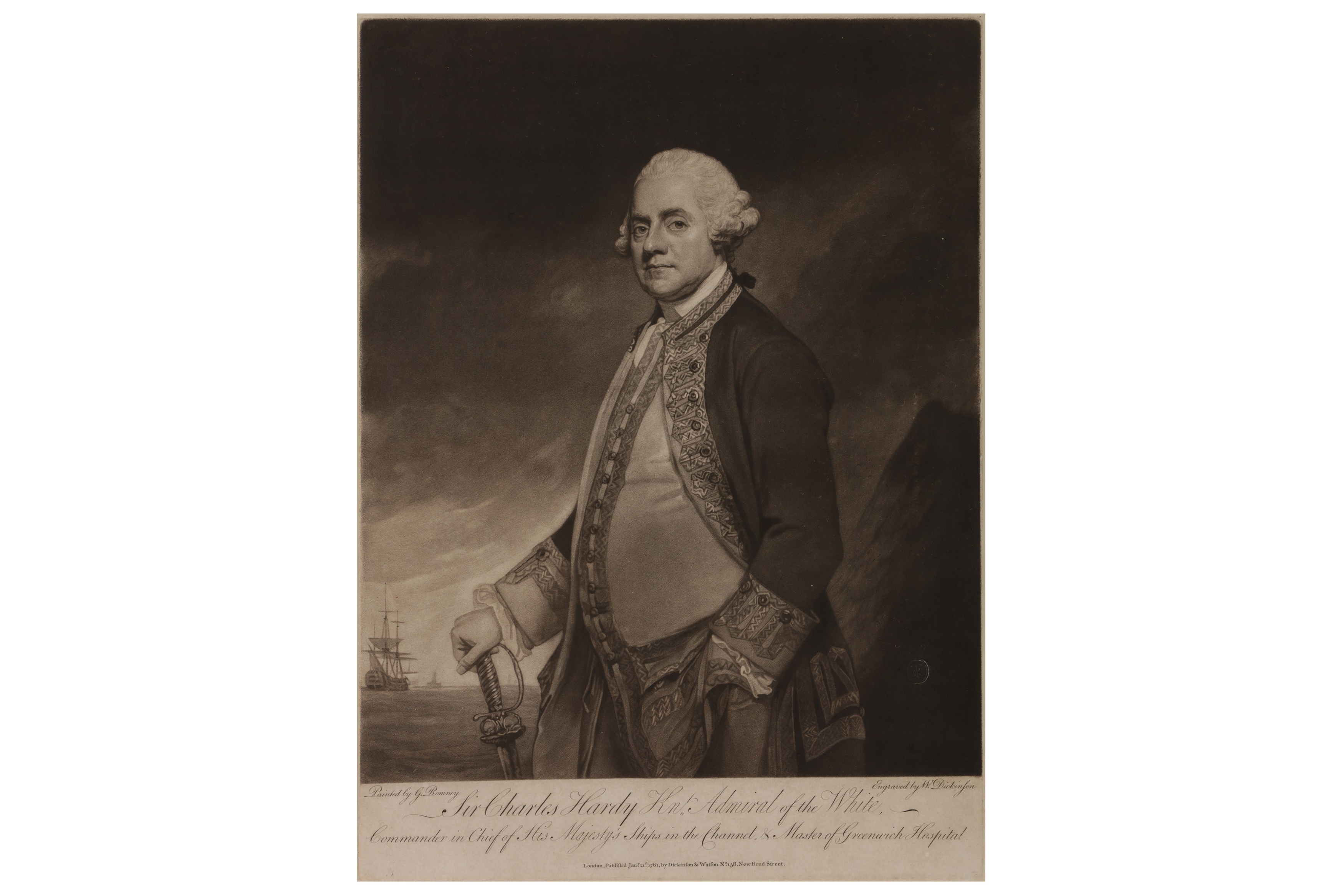 Artwork by George Romney, William Dickinson, Sir Charles Hardy, Made of mezzotint on paper