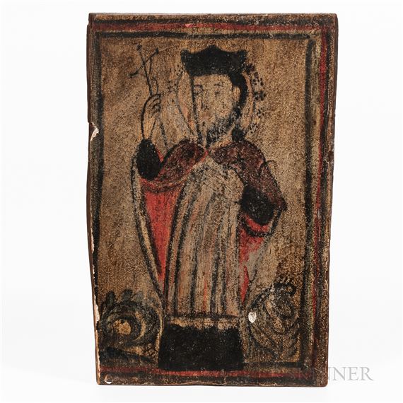 New Mexican Polychrome Wood Retablo depiction of San Juan Nepomuceno by Antonio Molleno, mid-19th century