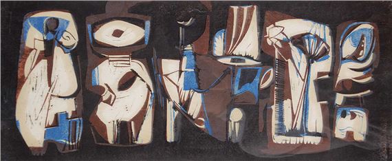 Untitled - Brown and Blue Figures by Les Graff