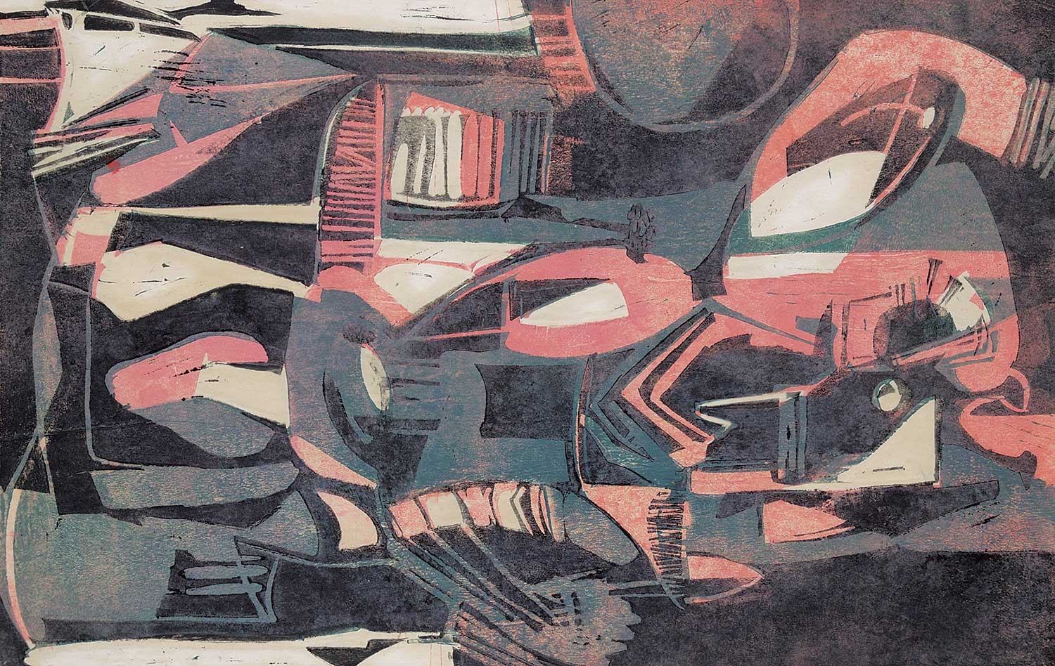 Artwork by Les Graff, Untitled - Pink and Black Abstract, Made of colour silkscreen on paper