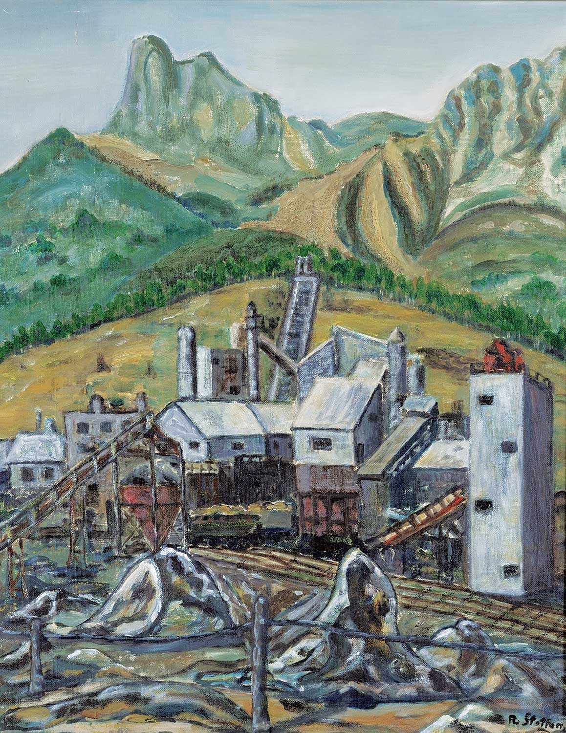 Artwork by Richard Steffen, Canmore Mines, Made of oil on canvas board
