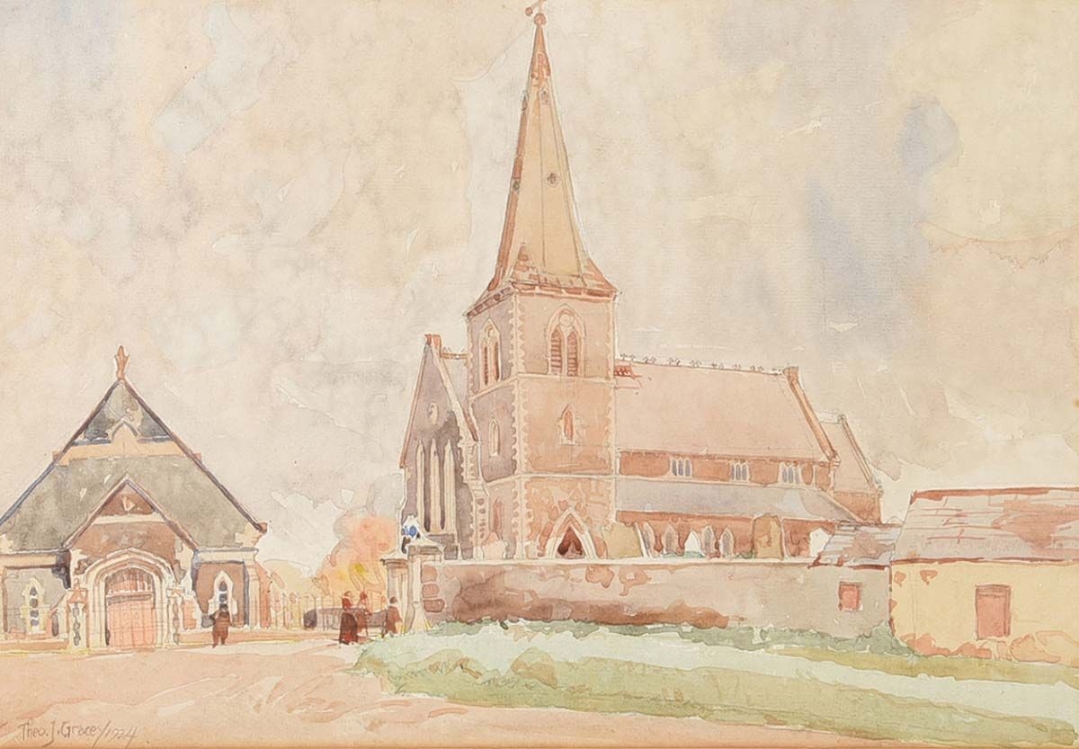 Artwork by Theodore James Gracey, DRUMCREE PARISH CHURCH, Made of WATERCOLOUR DRAWING