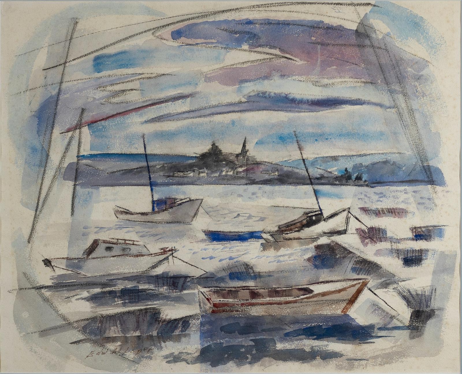 Artwork by Edward L. Loper, Delaware River, Made of watercolor and crayon on paper