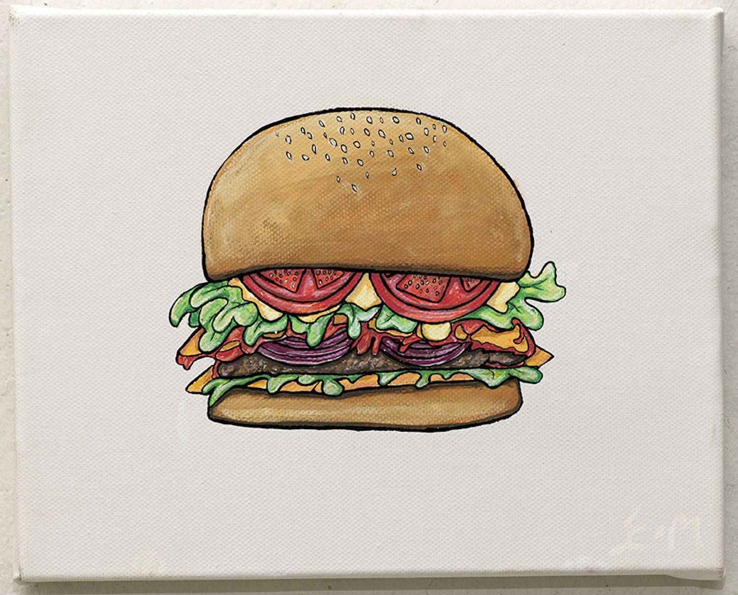 Artwork by Eden Menta, Its a burger, Made of acrylic and paint pen on canvas