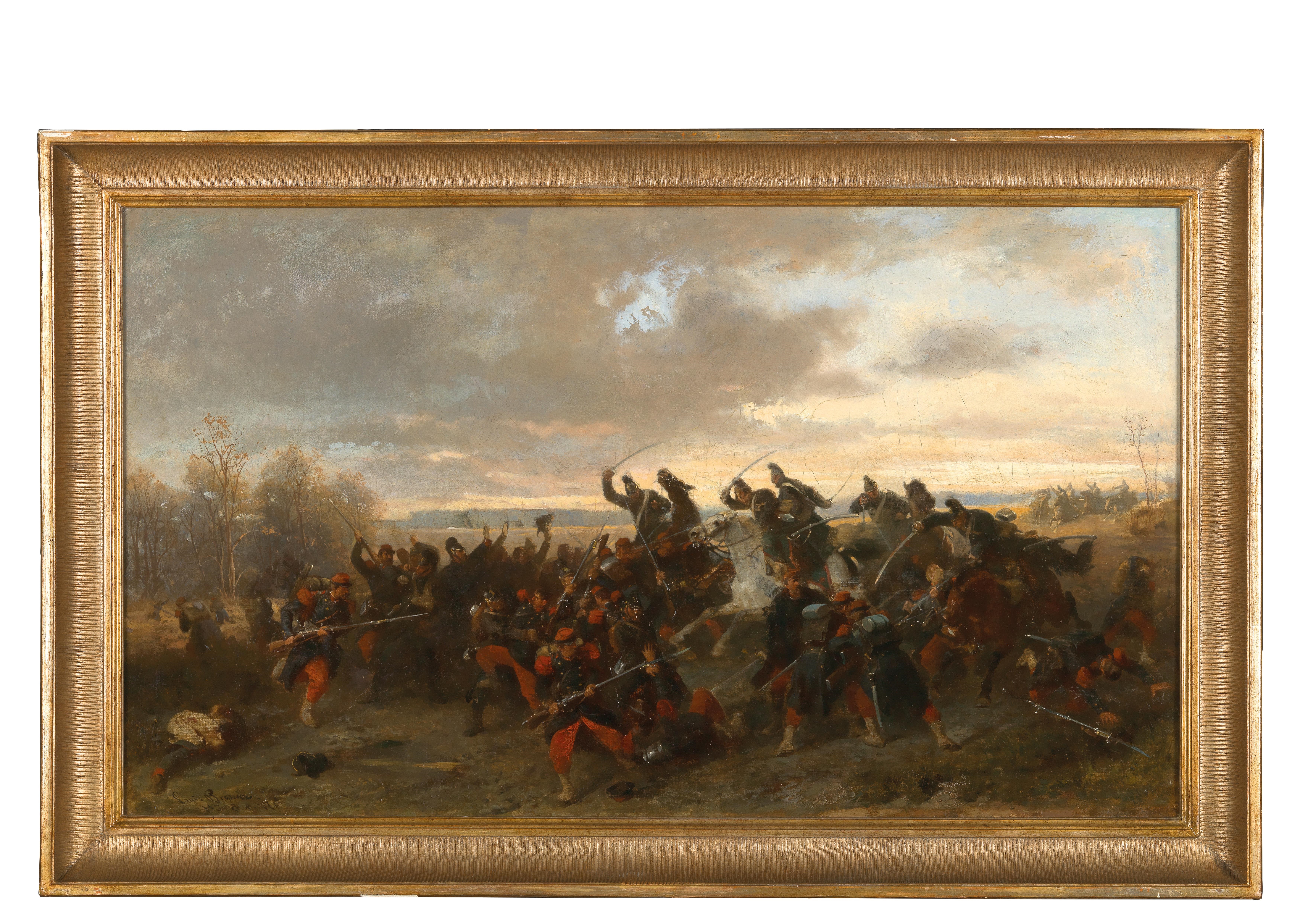 Artwork by Louis Braun, Bavarian and French Troops in the Turmoil of Battle, Made of oil on canvas