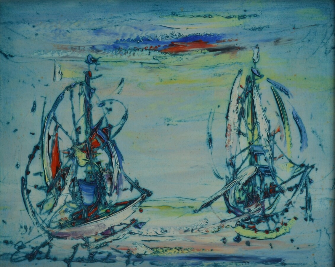 Artwork by Emile Gerard, Vaisseaux cosmiques II, Made of oil on canvas