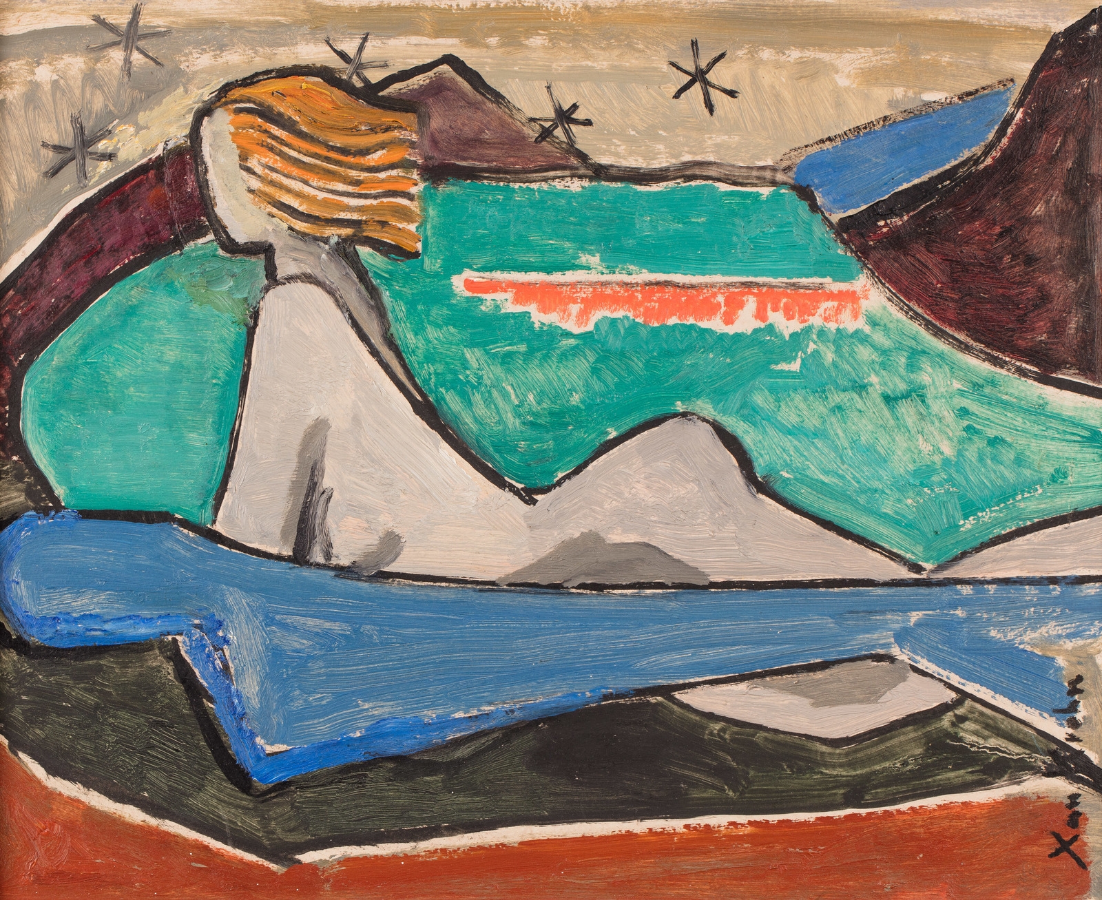 Artwork by Xan Krohn, Liggende kvinneakt, Made of Oil on canvas