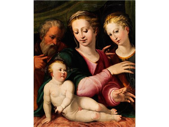 THE HOLY FAMILY WITH A YOUNG FEMALE MARTYR by Emilian School, 16th Century