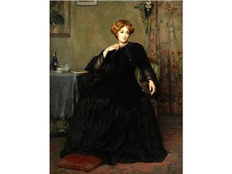 PORTRAIT EINER DAME IN SCHWARZEM KLEID IN EINEM INTERIEUR - Dolf van Roy