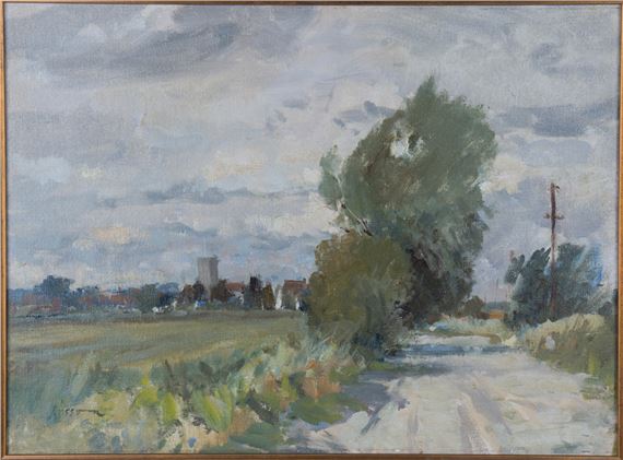 Country Lane with Distant Village and Church by Edward Wesson