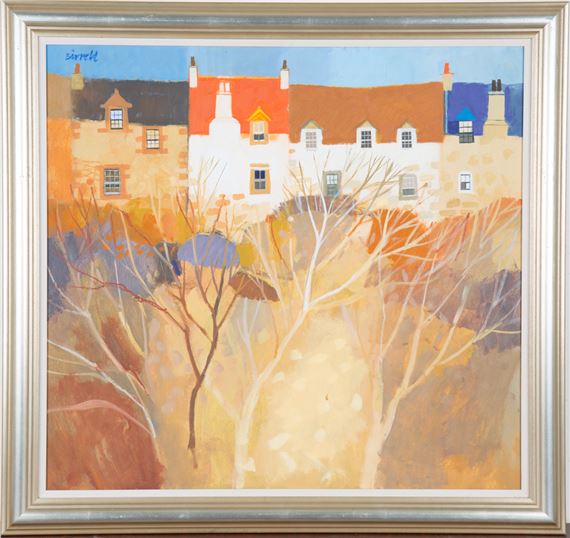 Terrace of Cottages beyond a Thicket of Trees by George Birrell, late 20th/early 21st century