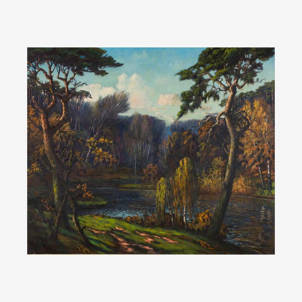 Artwork by Kurt Mücke, Einsamer Waldsee, Made of oil on Plywood