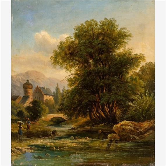 Flusslandschaft mit Landsitz by Auguste Böhm