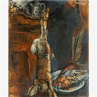 Jagdstillleben mit erlegtem Hasen und Fasan - Erich Hering