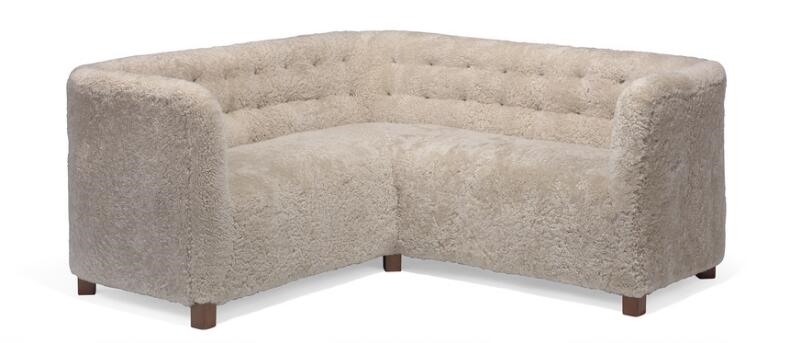 Artwork by Lysberg, Hansen & Therp, A freestanding corner sofa with stained beech legs, Made of beech