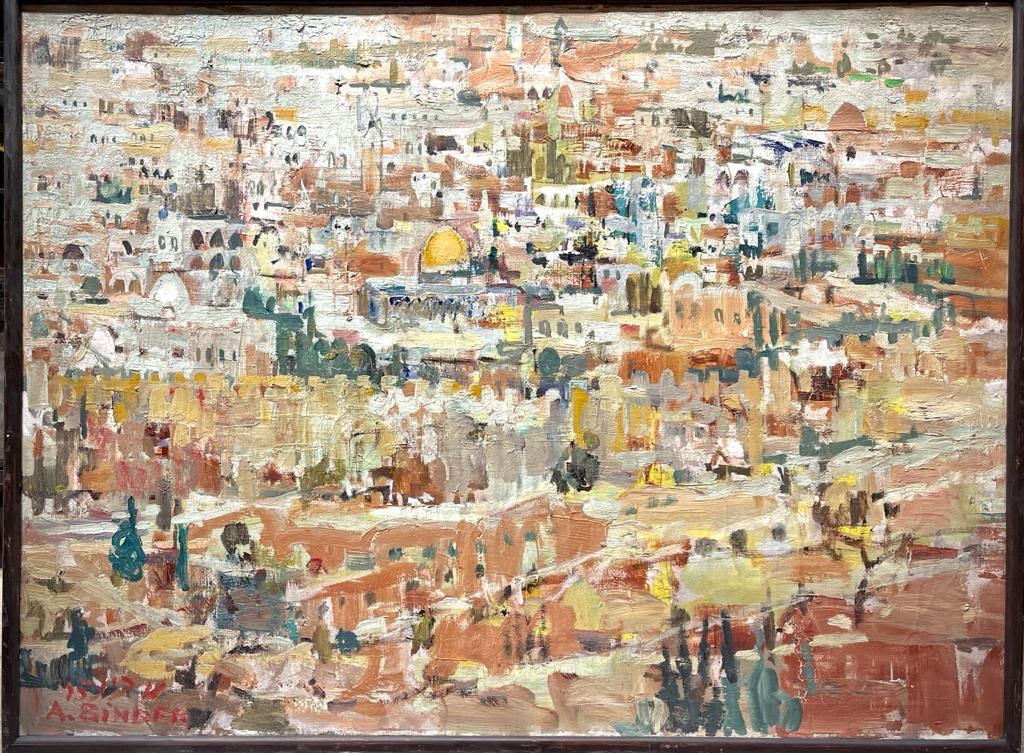 Artwork by Avraham Binder, Jerusalem view, Made of oil on canvas