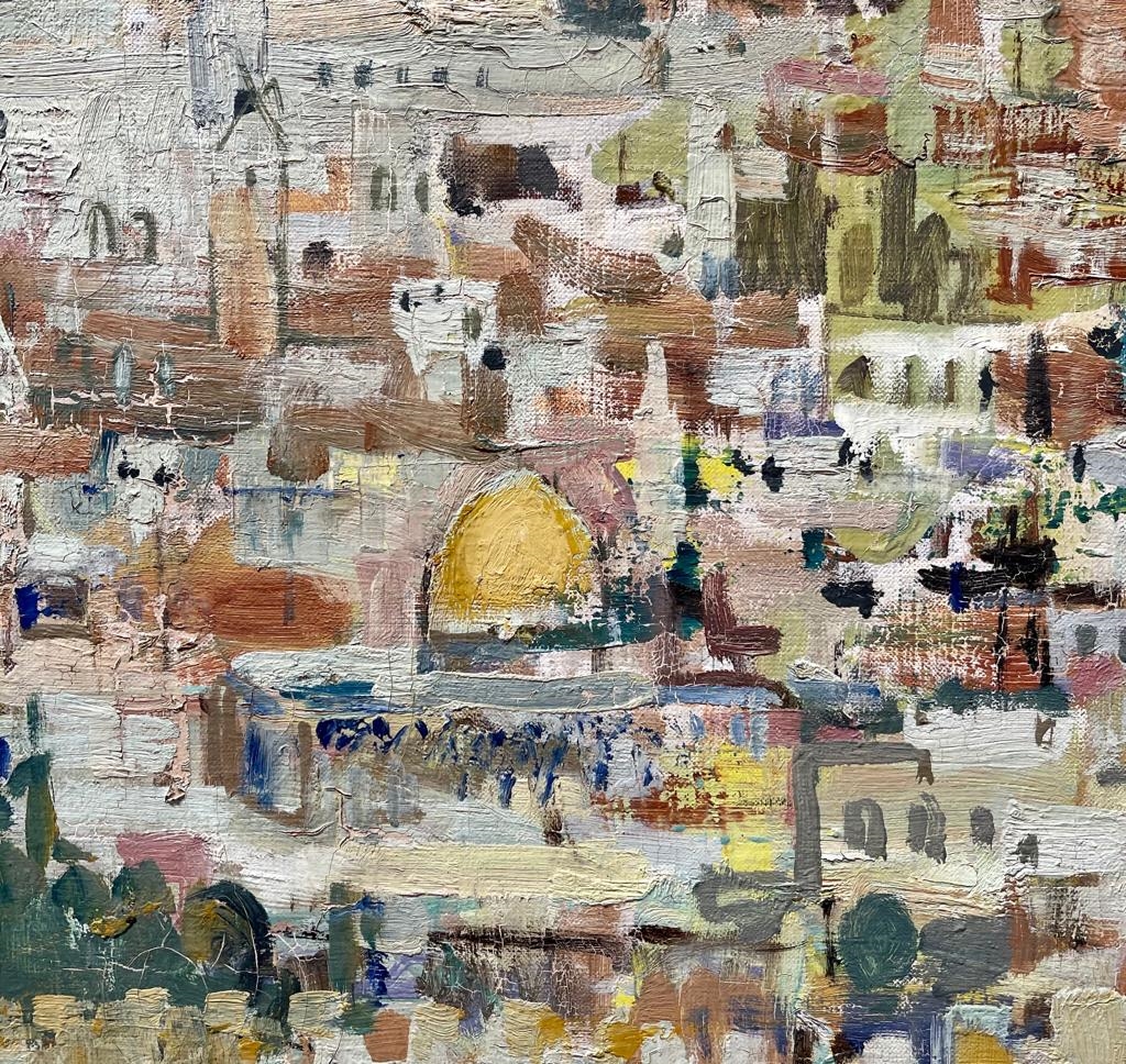 Artwork by Avraham Binder, Jerusalem view, Made of oil on canvas