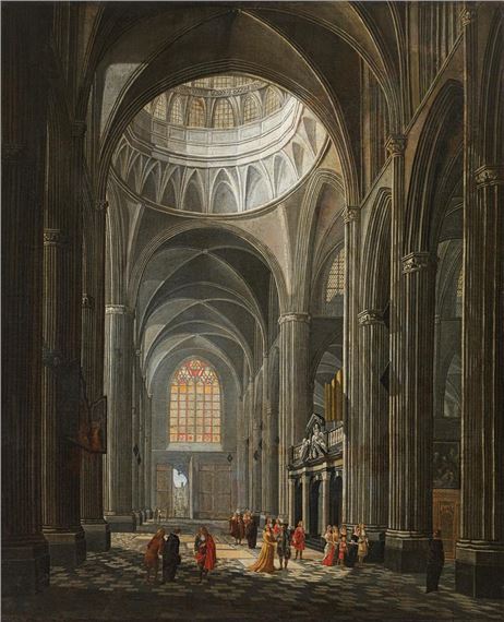 Church interior with strolling court society by Ludwig Kohl