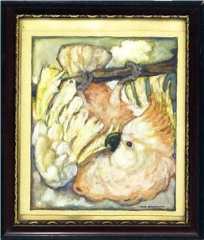 An einem Ast hängender Kakadu - Max Baumann